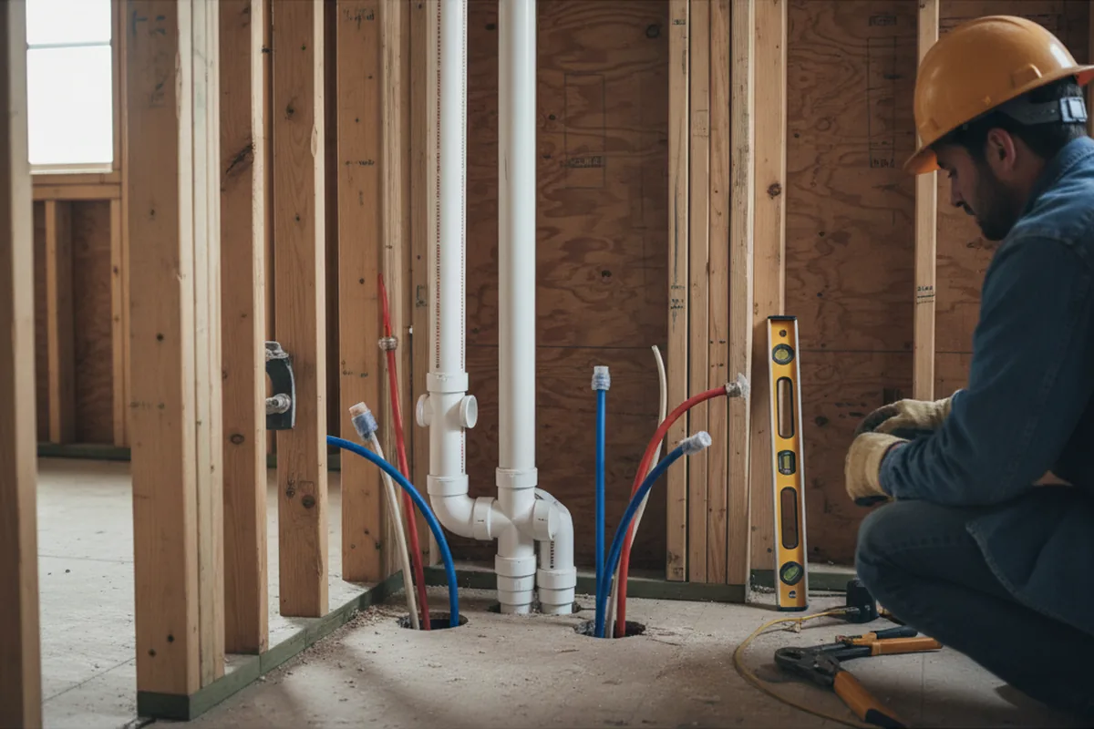Drain and supply rough-in during Leak Detection in Westtown